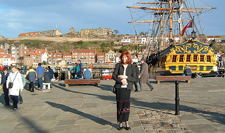 Diana at Whitby harbour, and it was too cold 